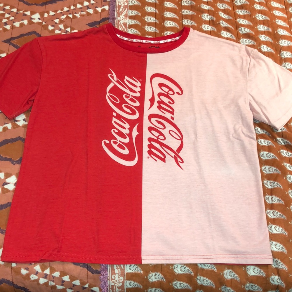 Coca-Cola Brand Half Pink Half Red Short Sleeve Cotton Tshirt